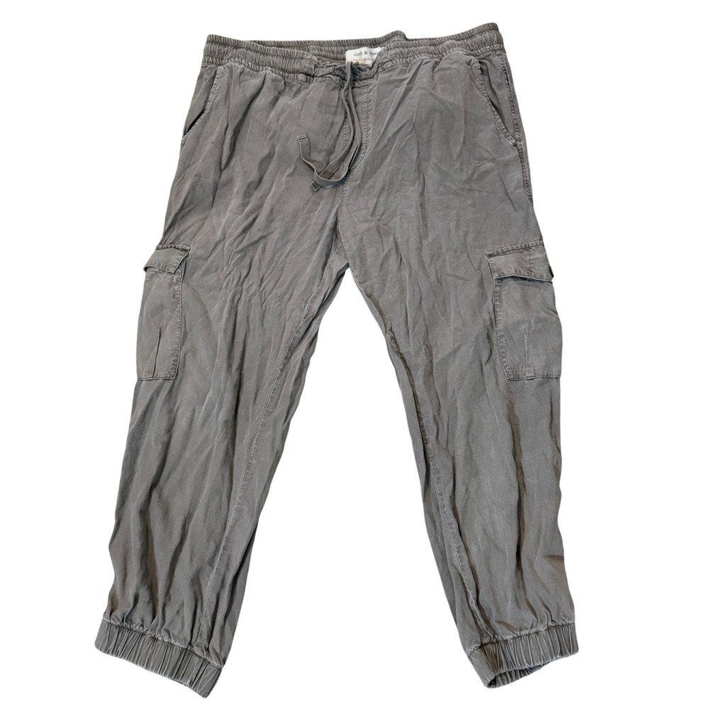 Cloth & Stone Women's Gray Cargo Jogger Pants Linen Blend Elastic Waist L